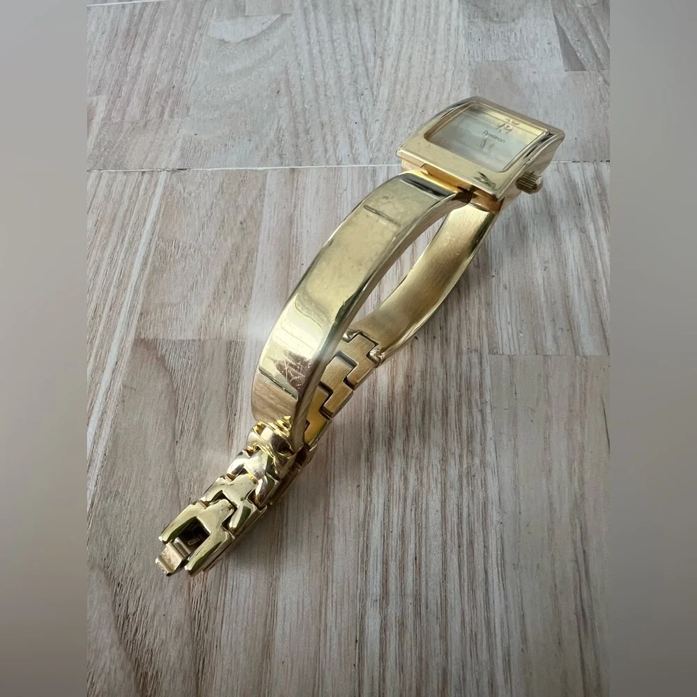 Vintage Armitron now ladies gold tone rectangular bracelet watch NEW BATTERY